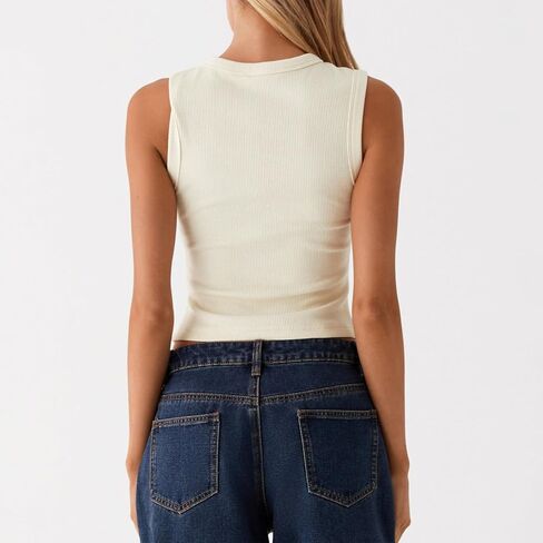 Mxiqqpltky Knit Tank Tops for Women Y2k Sleeveless Crewneck Button Down Slim Fitted Ribbed Sweater Tank Going Out Vest Top in Saudi Arabia
