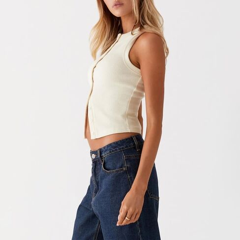 Mxiqqpltky Knit Tank Tops for Women Y2k Sleeveless Crewneck Button Down Slim Fitted Ribbed Sweater Tank Going Out Vest Top in Saudi Arabia