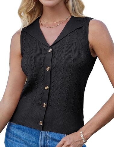 GRACE KARIN Sweater Vest Women Summer Sleeveless Knit Cardigans V Neck Collared Lightweight Button Down Sweaters Tops in Saudi Arabia