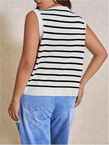 SOLY HUX Women's Plus Size Striped Sweater Vest V Neck Sleeveless Button Down Knit Tank Tops in Saudi Arabia