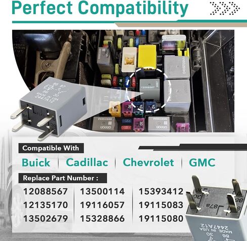 2 Pcs 12088567 8567 Automotive Relay - 12VDC 30A 4-Pin, High-Performance Automotive Relay 12088567 Fit for Buick, Cadillac, Chevrolet, GMC - OEM Replacement for ECM, Ignition, Horn & More in Kuwait