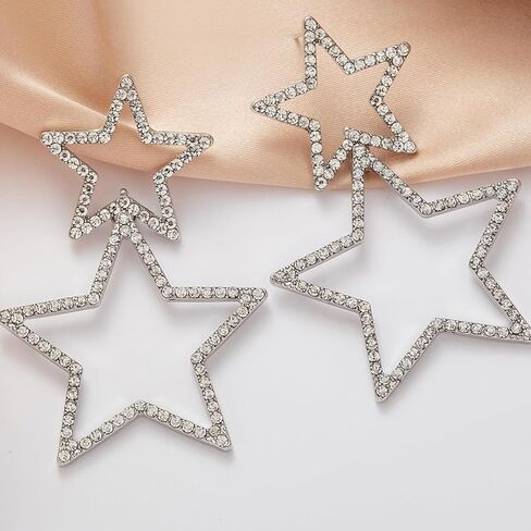 Star Earrings Gold/Silver Sparkly Rhinestone Earrings for Women Big Tassel Star Drop Earings For s Birthday Party Star Jewelry Gifts in Saudi Arabia