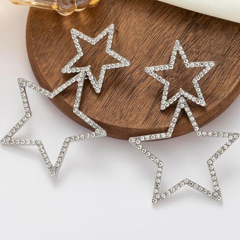 Star Earrings Gold/Silver Sparkly Rhinestone Earrings for Women Big Tassel Star Drop Earings For s Birthday Party Star Jewelry Gifts in Saudi Arabia