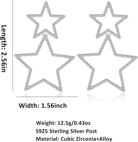 Star Earrings Gold/Silver Sparkly Rhinestone Earrings for Women Big Tassel Star Drop Earings For s Birthday Party Star Jewelry Gifts in Saudi Arabia