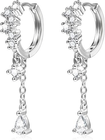 925 Sterling Silver Drop Drop Dangle أقراط مكعبة Zirconia teardrop Hoop Dangle أقراط للنساء 14 كيلو الذهب الذهب Hypoallergenic الأنيق قطرة ماء تشيك ستانج سلسلة هوجي حلق المجوهرات in Kuwait