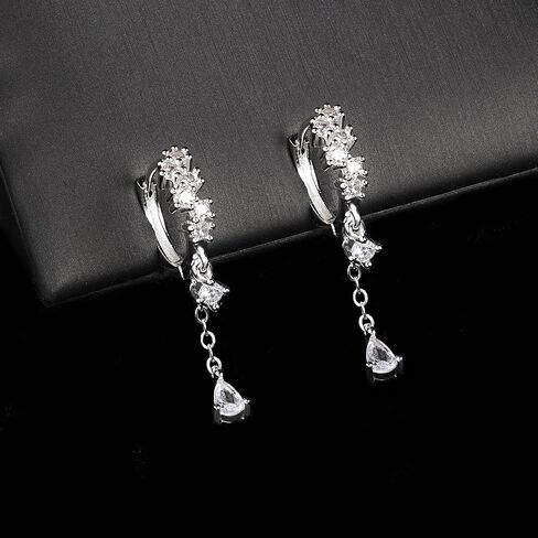 925 Sterling Silver Drop Drop Dangle أقراط مكعبة Zirconia teardrop Hoop Dangle أقراط للنساء 14 كيلو الذهب الذهب Hypoallergenic الأنيق قطرة ماء تشيك ستانج سلسلة هوجي حلق المجوهرات in Kuwait