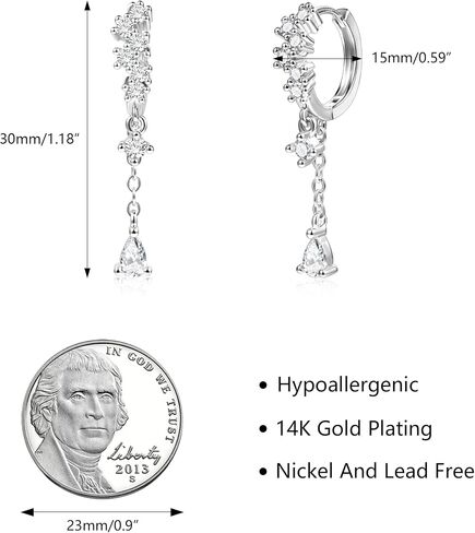 925 Sterling Silver Drop Drop Dangle أقراط مكعبة Zirconia teardrop Hoop Dangle أقراط للنساء 14 كيلو الذهب الذهب Hypoallergenic الأنيق قطرة ماء تشيك ستانج سلسلة هوجي حلق المجوهرات in Kuwait