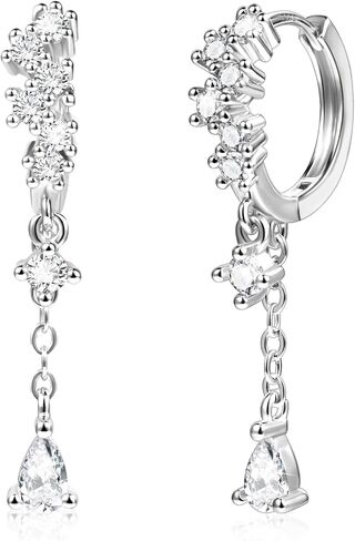 925 Sterling Silver Drop Drop Dangle أقراط مكعبة Zirconia teardrop Hoop Dangle أقراط للنساء 14 كيلو الذهب الذهب Hypoallergenic الأنيق قطرة ماء تشيك ستانج سلسلة هوجي حلق المجوهرات in Kuwait