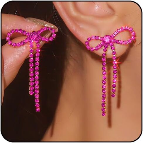 Black Bow Earrings for Women Trendy Black Earrings Rhinestone Dangling Sparkly Wedding Earings for Brides Bow Jewelry in Saudi Arabia