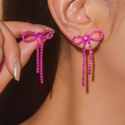 Black Bow Earrings for Women Trendy Black Earrings Rhinestone Dangling Sparkly Wedding Earings for Brides Bow Jewelry in Saudi Arabia