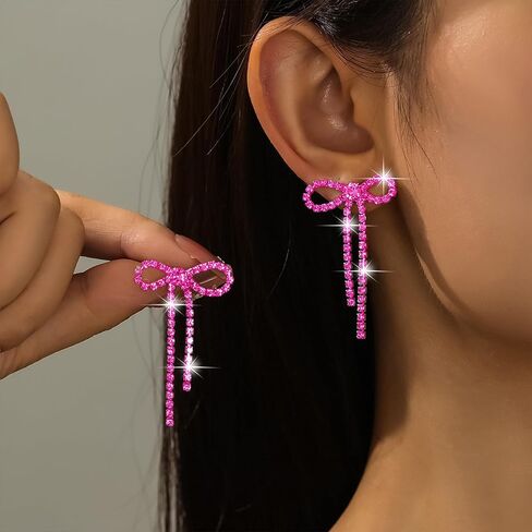 Black Bow Earrings for Women Trendy Black Earrings Rhinestone Dangling Sparkly Wedding Earings for Brides Bow Jewelry in Saudi Arabia