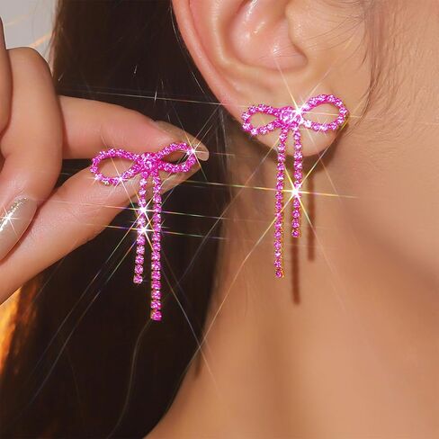 Black Bow Earrings for Women Trendy Black Earrings Rhinestone Dangling Sparkly Wedding Earings for Brides Bow Jewelry in Saudi Arabia