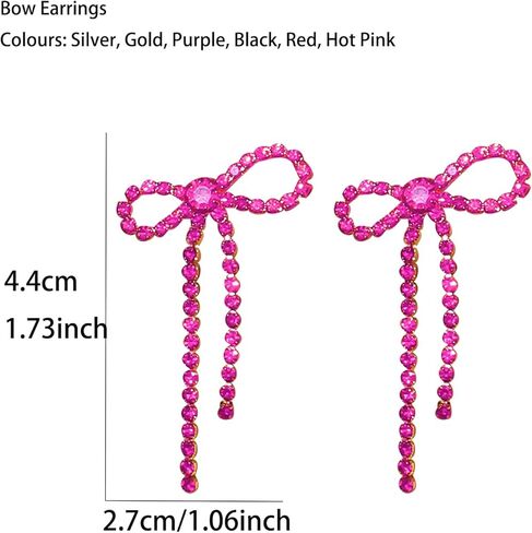 Black Bow Earrings for Women Trendy Black Earrings Rhinestone Dangling Sparkly Wedding Earings for Brides Bow Jewelry in Saudi Arabia