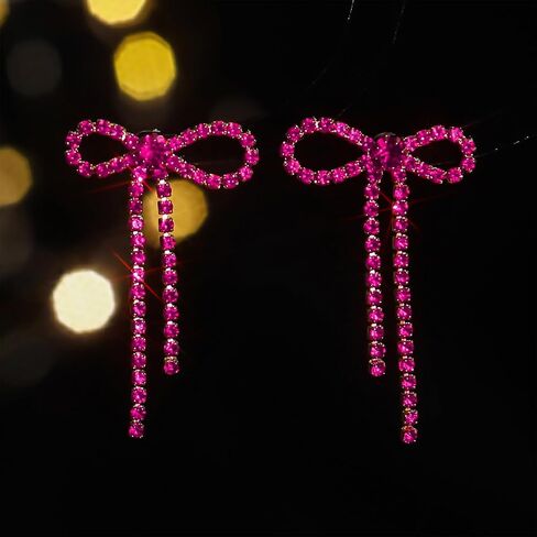 Black Bow Earrings for Women Trendy Black Earrings Rhinestone Dangling Sparkly Wedding Earings for Brides Bow Jewelry in Saudi Arabia