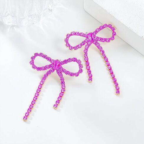 Black Bow Earrings for Women Trendy Black Earrings Rhinestone Dangling Sparkly Wedding Earings for Brides Bow Jewelry in Saudi Arabia