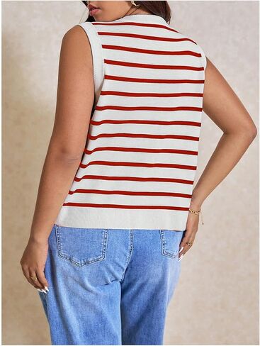 SOLY HUX Women's Plus Size Striped Sweater Vest V Neck Sleeveless Button Down Knit Tank Tops in Saudi Arabia