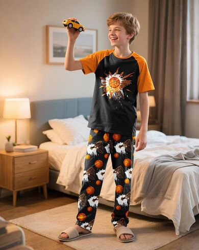 Fiodrimy Boys Pajamas Little Big Boys Short Sleeves and Pants Pajamas 2-Piece Pjs Set Kids Sleepwear Size 8-14 in Saudi Arabia
