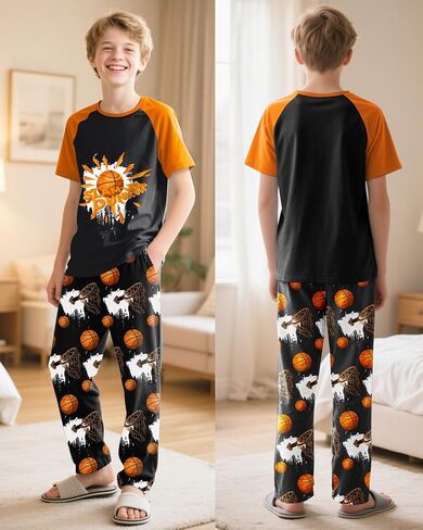 Fiodrimy Boys Pajamas Little Big Boys Short Sleeves and Pants Pajamas 2-Piece Pjs Set Kids Sleepwear Size 8-14 in Saudi Arabia