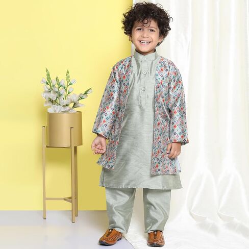 AJ Dezines Kids Cotton Silk Printed 3pc Kurta مجموعة للأولاد in Kuwait