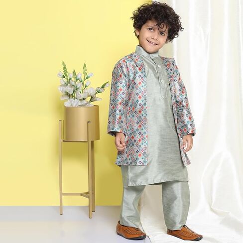 AJ Dezines Kids Cotton Silk Printed 3pc Kurta مجموعة للأولاد in Kuwait