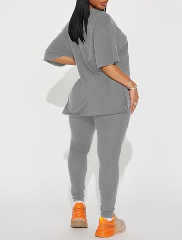 HBQ Women 2 Piece Outfits Summer Oversize Sweatsuits Drop Shoulder Split Hem Tracksuits Biker Short Workout Jogger Sets in Saudi Arabia