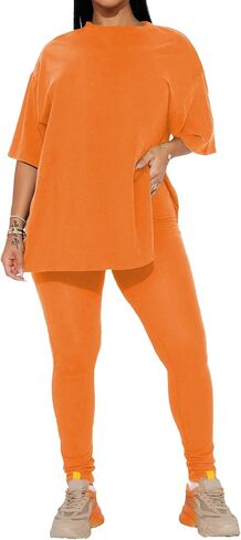 HBQ Women 2 Piece Outfits Summer Oversize Sweatsuits Drop Shoulder Split Hem Tracksuits Biker Short Workout Jogger Sets in Saudi Arabia