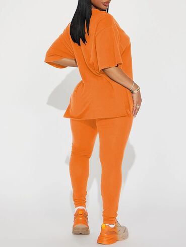 HBQ Women 2 Piece Outfits Summer Oversize Sweatsuits Drop Shoulder Split Hem Tracksuits Biker Short Workout Jogger Sets in Saudi Arabia