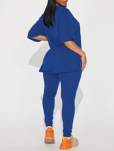 HBQ Women 2 Piece Outfits Summer Oversize Sweatsuits Drop Shoulder Split Hem Tracksuits Biker Short Workout Jogger Sets in Saudi Arabia