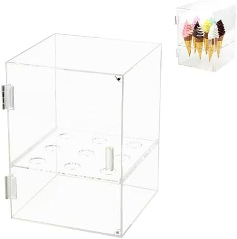 8 Holes Ice Cream Cone Holder Stand, Acrylic Ice Cream Cone Cabinet with Handle, Transparent Waffle Hand Roll Sushi Display Box, Ice Cream Cone Bracket for Weddings, Parties, Anniversaries in Saudi Arabia