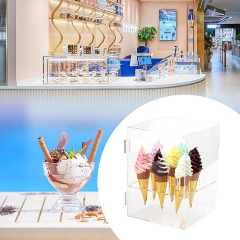 8 Holes Ice Cream Cone Holder Stand, Acrylic Ice Cream Cone Cabinet with Handle, Transparent Waffle Hand Roll Sushi Display Box, Ice Cream Cone Bracket for Weddings, Parties, Anniversaries in Saudi Arabia