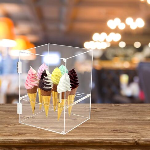 8 Holes Ice Cream Cone Holder Stand, Acrylic Ice Cream Cone Cabinet with Handle, Transparent Waffle Hand Roll Sushi Display Box, Ice Cream Cone Bracket for Weddings, Parties, Anniversaries in Saudi Arabia