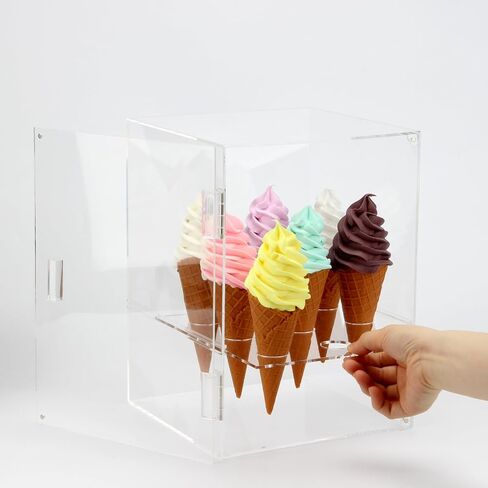 8 Holes Ice Cream Cone Holder Stand, Acrylic Ice Cream Cone Cabinet with Handle, Transparent Waffle Hand Roll Sushi Display Box, Ice Cream Cone Bracket for Weddings, Parties, Anniversaries in Saudi Arabia
