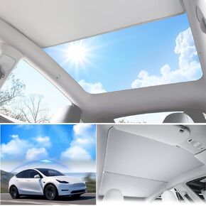2025 Sunshade for Tesla Model Y 2024 - Foldable, No Sagging, Compatible with Tesla Y Accessories 2023 2022 2021, not fit for New Model Y 2025 Juniper (Light-Gray)