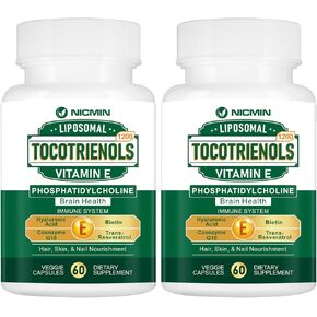 1200MG Vitamin E Tocotrienols Liposomal Tocotrienols Supplement with Phosphatidylcholine, 95% Delta-tocotrienols and 5% Gamma-tocotrienols, High Absorption for Heart, Brain Function 120 Capsules