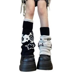 Hopecn Girls Leg Warmers Y2K Skull&Star Print Two Side Wear Knitted Goth Leg Warmer 80s Loose Kawaii Streetwear Socks.