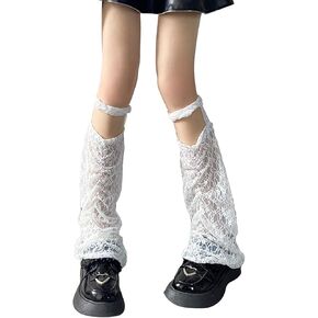 Triplewood Summer Lace Flared Leg Warmers Y2K Leg Sleeves for Women Rave Bownot Leg Socks Hollow Out Leg Sleeves