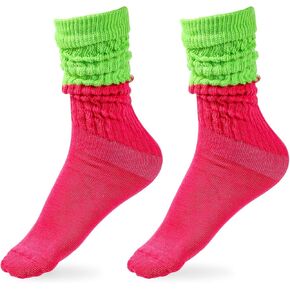Neon Slouch Socks, 80s 90s Scrunchy Socks for Women Soft Extra Long Scrunch Socks Women's Leg Warmers for Neon Party