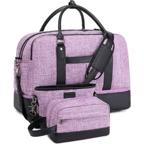 Weekender Bags for Women Overnight Bag Large Canvas Travel Duffel Bag with Shoe Compartment Carry On Tote Bag 3Pcs Set