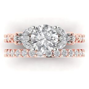 Clara Pucci 3.06 ct Round Cut Moissanite 14k Yellow/White Gold Solitaire with Accents Wedding Bridal Engagement Promise Ring Band Set