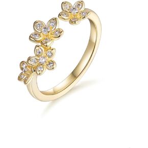 زهرة Cyw Moissanite حلقات مفتوحة جدًا للنساء ، حلقة قابلة للتعديل ، فضي 925 من الفضة الجنيه الصلبة مع حلقة مطلية بالذهب ، قابلة للتكديس ، عيد ميلاد عيد الحب هدية مثالية لأمه