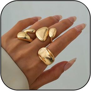 Chunky Rings for Women 3Pcs Gold Silver Stacking Ring Set Adjustable Open Irregular Geometric Stackable Rings Promise Statement Jewelry