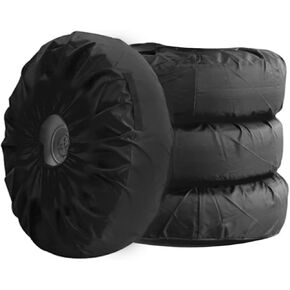 غطاء إطار المشوي مع مقبض ، 420d PU مقاوم للماء ، قطره عالمي 26 "-28.75" ، مجموعة من 4 أكياس ، أسود