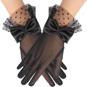 Black Lace Gloves For Women, Lace Gloves Women Tea Party Elegant Vintage Bow Short Black Glove Womens Formal for Wedding Opera Evening Dinner Party