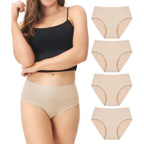 DAVID ARCHY Cotton High Waisted Underwear for Women Tummy Control Panties Full Coverage Briefs 4 Pack Regular & Plus Size