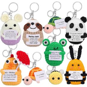 Quelay 9 Pcs Positive Crochet Doll Bulk Emotional Support Knitted Doll with Positive Card Emotional Support Crochet Gifts Handmade Encouragement Keychain for Party Birthday Gifts Home(Animal)