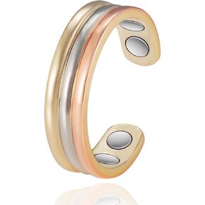 Copper Rings for Women, Pure Copper Tricolor Gold Adjustable Magnetic Ring Jewelry (0013)