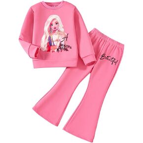 Toddler Girl Clothes - Cartoon Graphic Print Sweatshirt & Flare Leg Pants - Girl Spring Fall Outfits Size 3T-7T