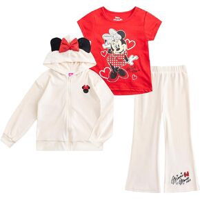 Disney Lilo & Stitch Girls Velour Zip Up Hoodie, T-Shirt, and Flared Pants Set for Big Kids