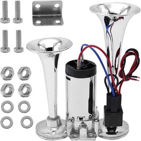 Air Horn for Truck, Car Air Horns, 150DB Super Loud Dual Electric Train Horns Kit with Compressor for Any 12V Vehicles Trucks Motorcycle Pickup Trains Cars Boats (Black)