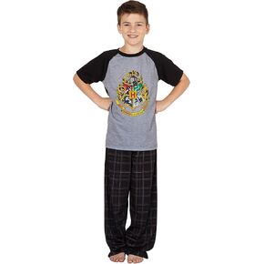 Harry Potter Hogwarts Crest Raglan Plaid Pant Pajama 2pc Set